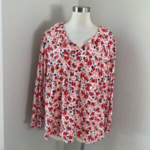 Croft & Barrow Womens Plus 2X Ruffle Neck Floral‎ Blouse Long Sleeve Shirt Top